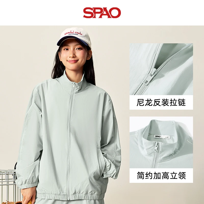 SPAO韩国同款夏季凉感情侣装运动防晒衣2025新款压条立领防晒服YC