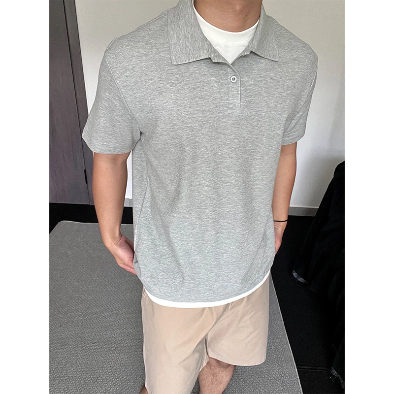 JCW夏季翻领水洗t恤Polo衫珠地棉宽松简约假两件男士polo衫短袖
