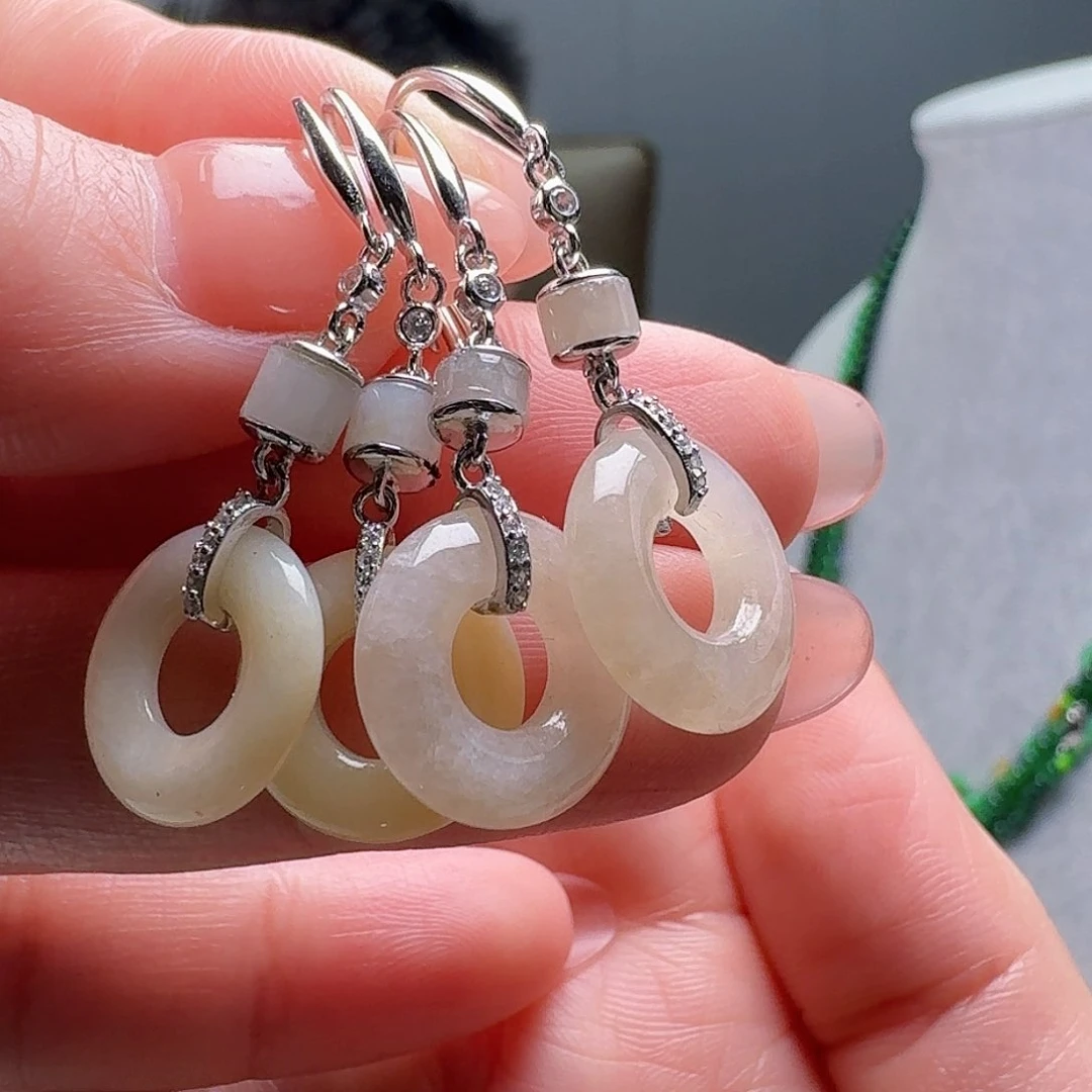 翡翠耳饰银S925镶嵌多样性发货其一