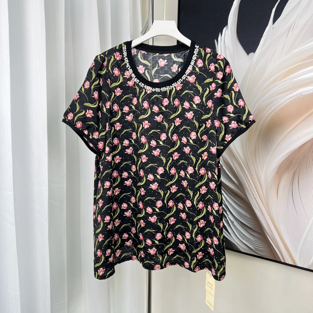 【芮娜依莲】时尚减龄圆领雪纺碎花短袖-5179