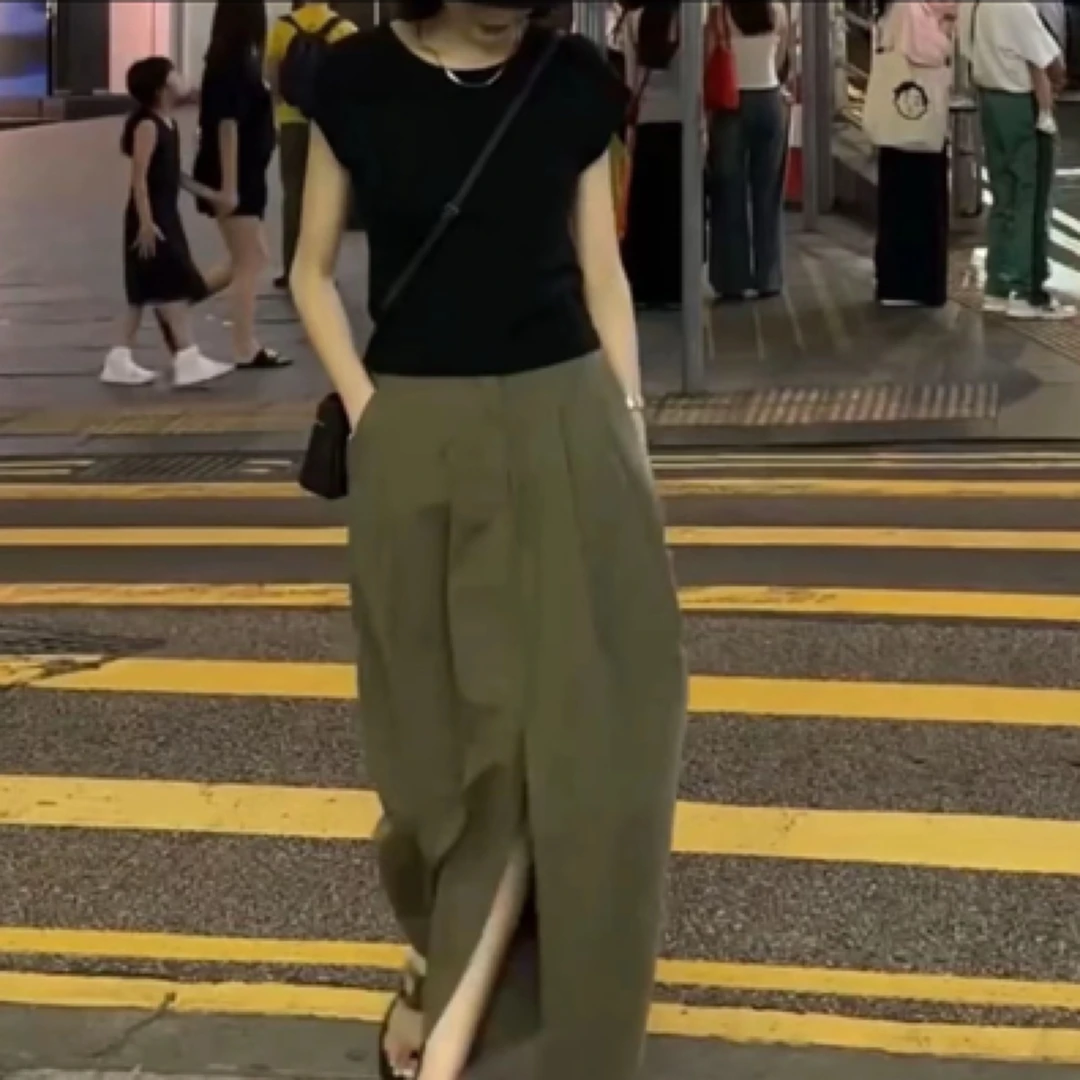 休闲御姐修身显瘦T恤开叉半身裙时尚女装