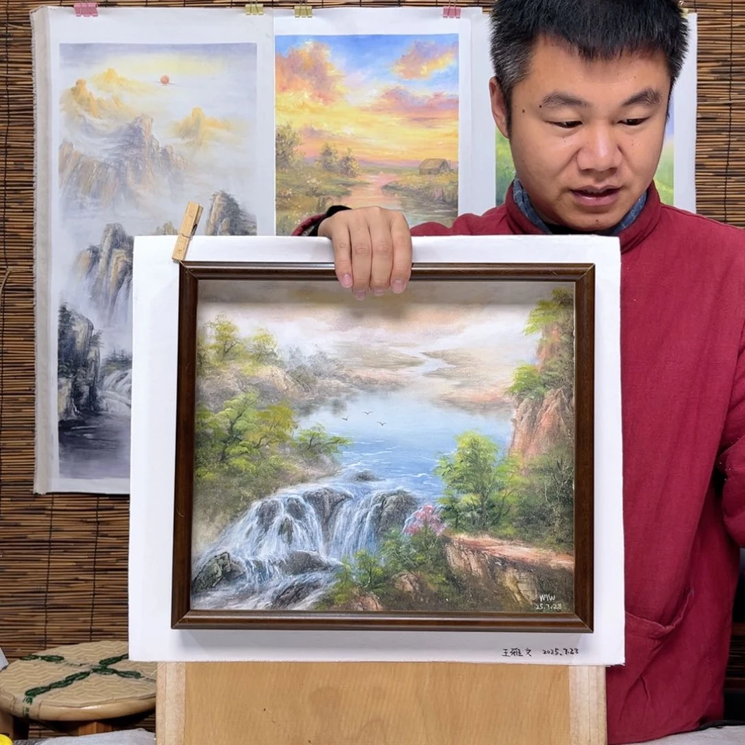 油画行路人小院绘画作品竞拍