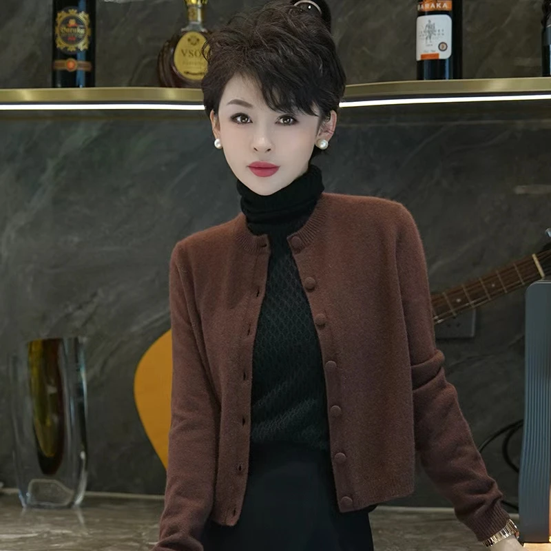 【康赛尼100山羊绒】纯色圆领复古秋冬气质显瘦针织衫MG7273