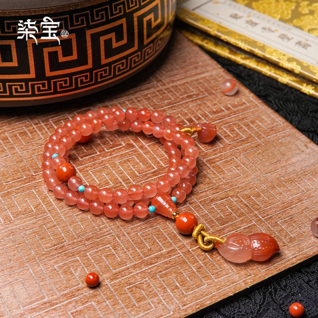 柒宝 南红正品联合乡料冰飘 圆形珠单圈手串6mm