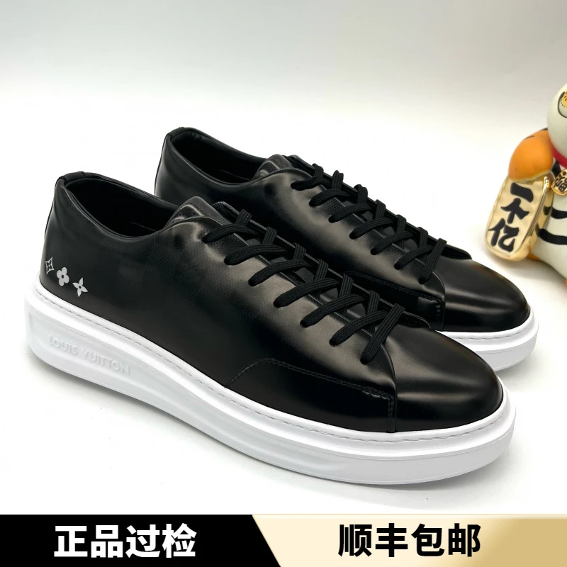 未使用 LouisVuitton/路易威登 黑色亮面 棋盘格老花板鞋 42.5码