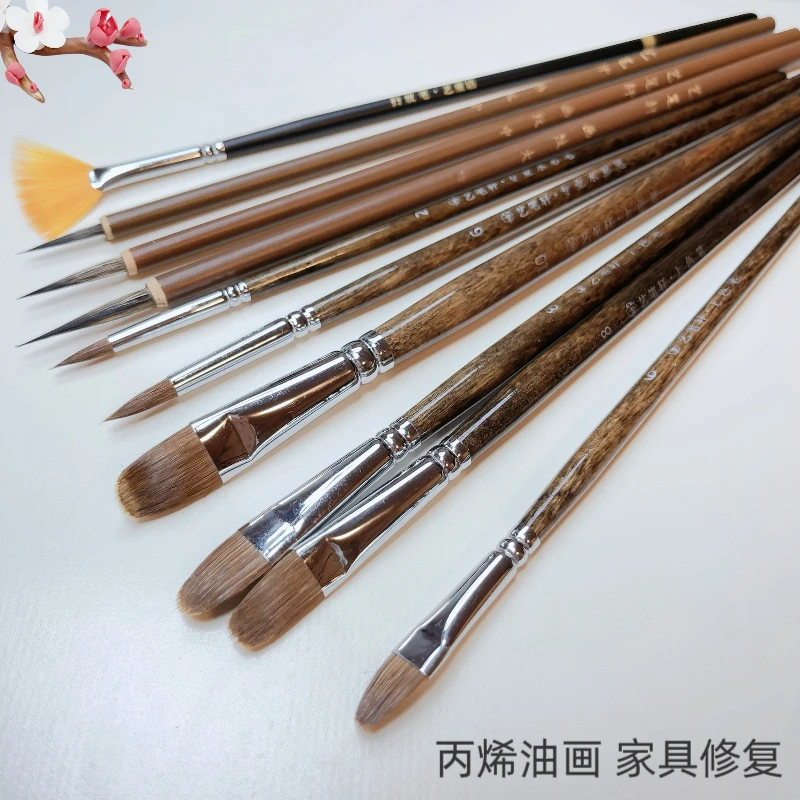 短杆上色笔圆峰  木杆勾线 尼龙扫纹笔组合多用途