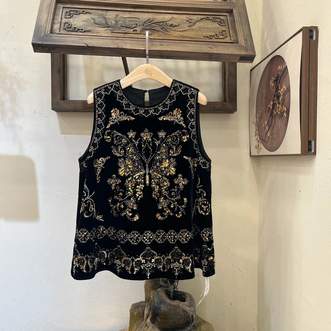 布符新中式「黑真丝丝绒重工刺绣马甲」2026年新品春季ZH5QJX267642