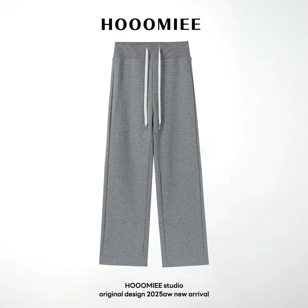 Hooomiee极简风纯色抽绳松紧腰设计休闲裤长裤女220383