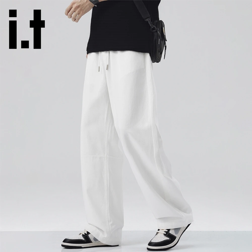 it:CHOCOOLATE白色垂感休闲裤男美式潮牌纯色直筒运动痞帅百搭裤