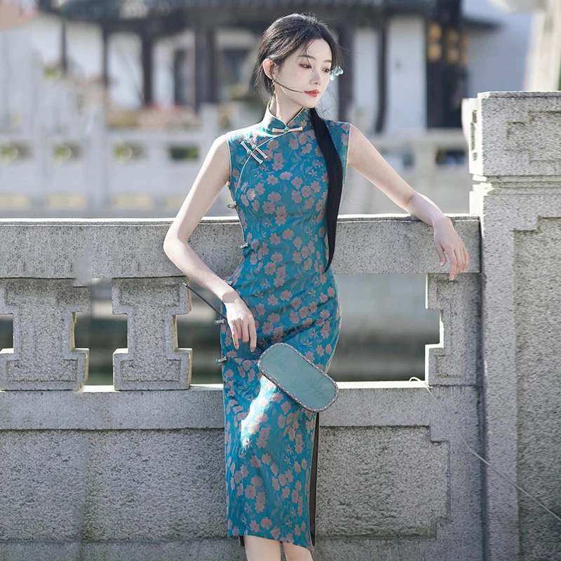 无袖国风新中式长款改良旗袍年轻款少女老上海复古修身气质晚礼服
