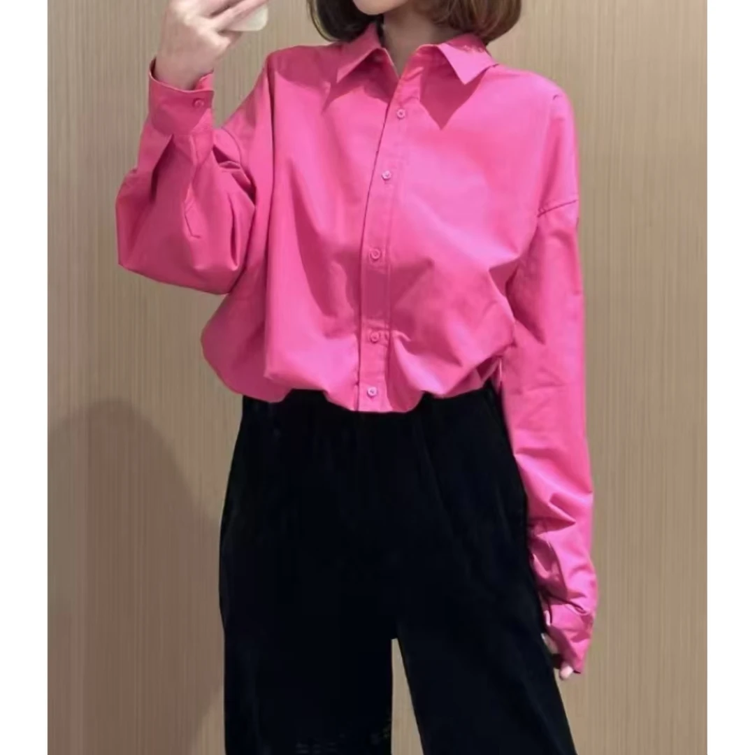 春季新款女装宽松短款廓形衬衫上衣显瘦免熨烫易打理花苞衬衣女