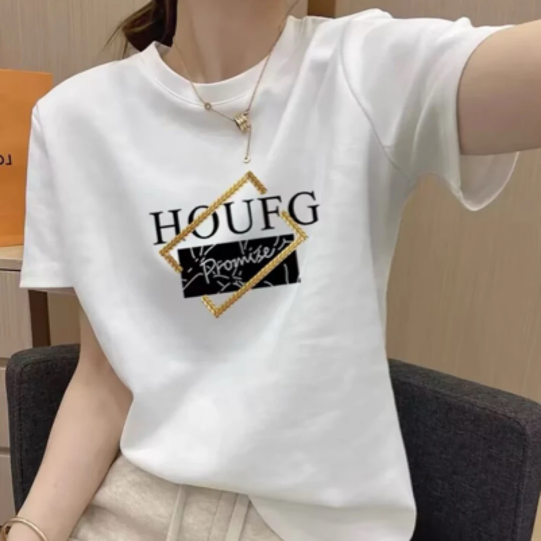 YueBeiLa/月贝拉大码夏季圆领印花短袖T恤宽松百搭显瘦半袖上衣
