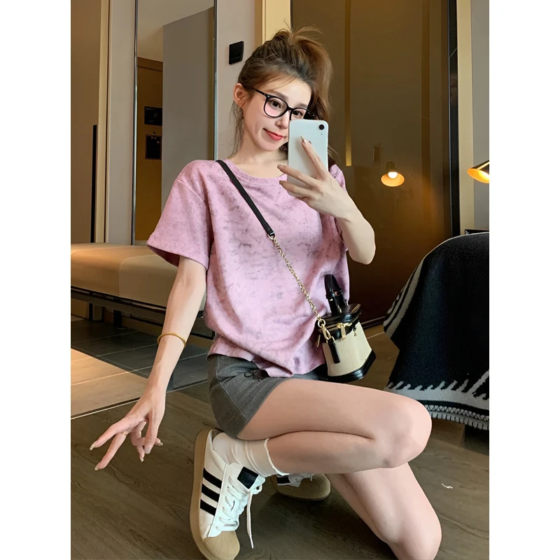 【050-160】纯棉短袖T恤圆领打底衫女内搭宽松休闲外穿上衣女装