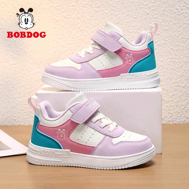 巴布豆女童鞋春秋2025新款皮面防水女男孩板鞋防滑软底儿童运动鞋
