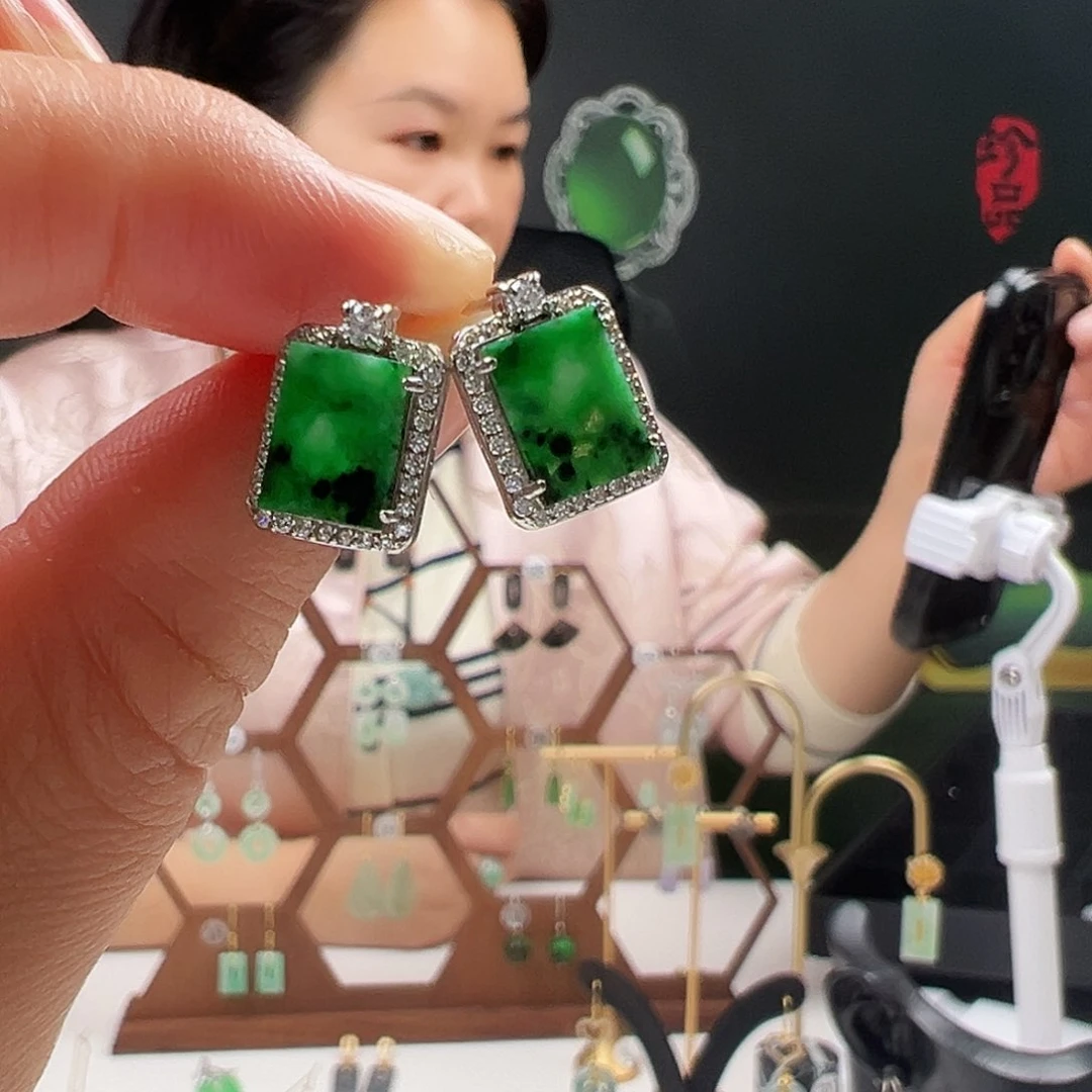 银S925镶嵌翡翠耳饰