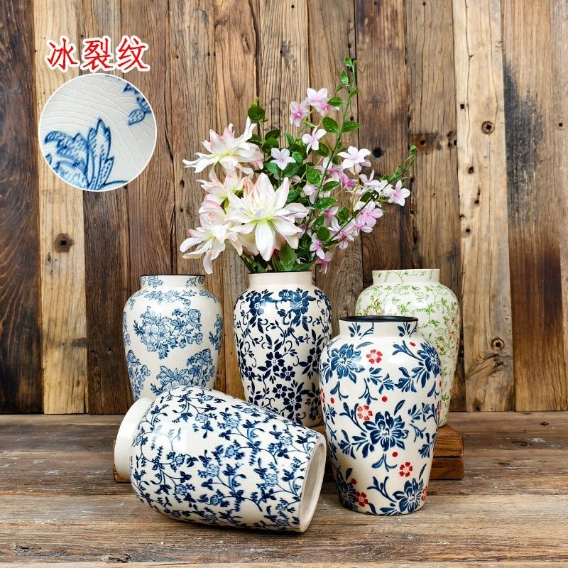 【可水培】手绘青花瓷花瓶陶瓷冰裂纹玄关摆件懒人养花插花装饰