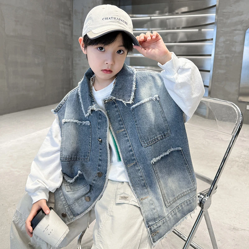男童牛仔马甲外套春秋款新款秋季儿童上衣秋装中大童韩版痞帅