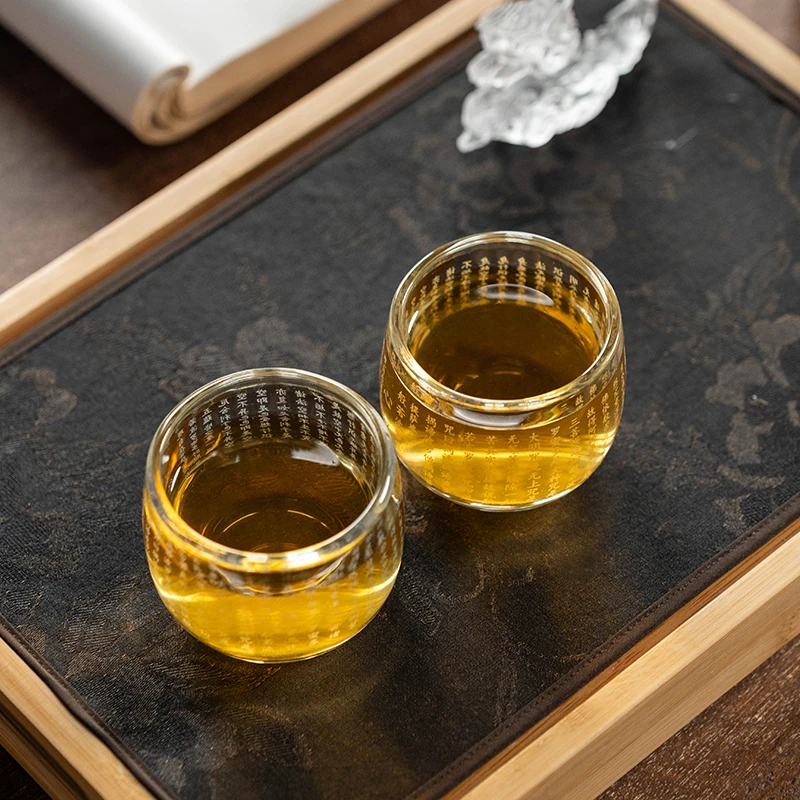 玻璃茶杯透明家用日式功夫茶具创意般诺心经主人杯对杯  mc100
