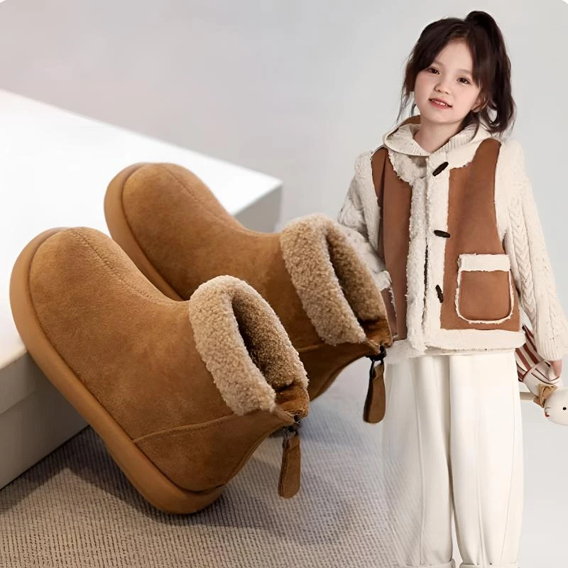 女童雪地靴2025新款冬季儿童短靴中大童加绒保暖棉靴男童加厚棉鞋