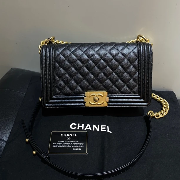 95新 Chanel/香奈儿 Chanel香奈儿leboy中号黑金荔枝牛/9567