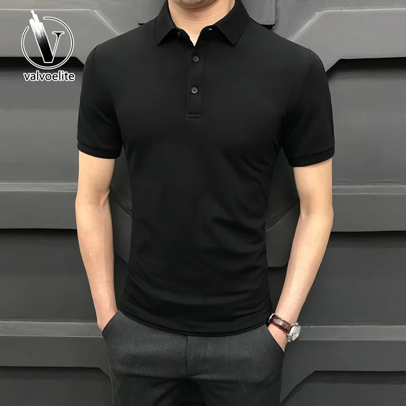VALVOELITE夏季新款男士短袖衫翻领恤修身高端体恤半袖男装潮