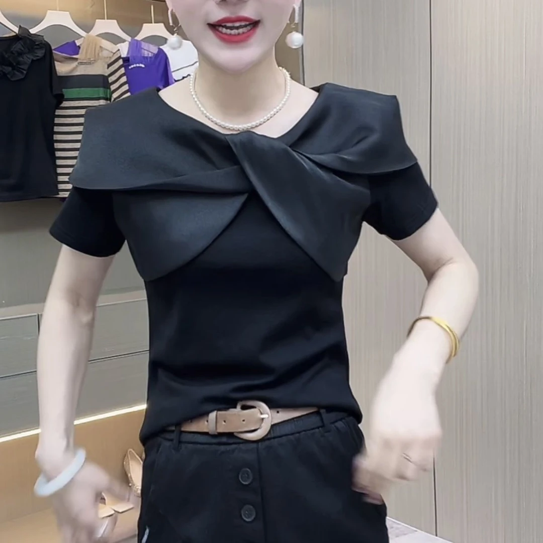 常规法式撞色短袖T恤设计感小众修身韩版