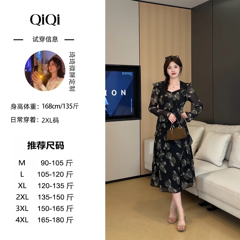 琦琦微胖穿搭~【蝶舞幽梦】新款设计款黑蝴蝶日常气质连衣裙MQ245