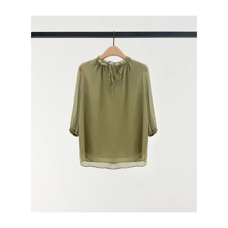 原厂孤品特价清！顺纡乔其抽褶系带上衣A128