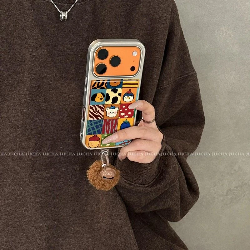 适用彩格动物头像苹果17promax手机壳高端轻奢iphone16plus不撞款