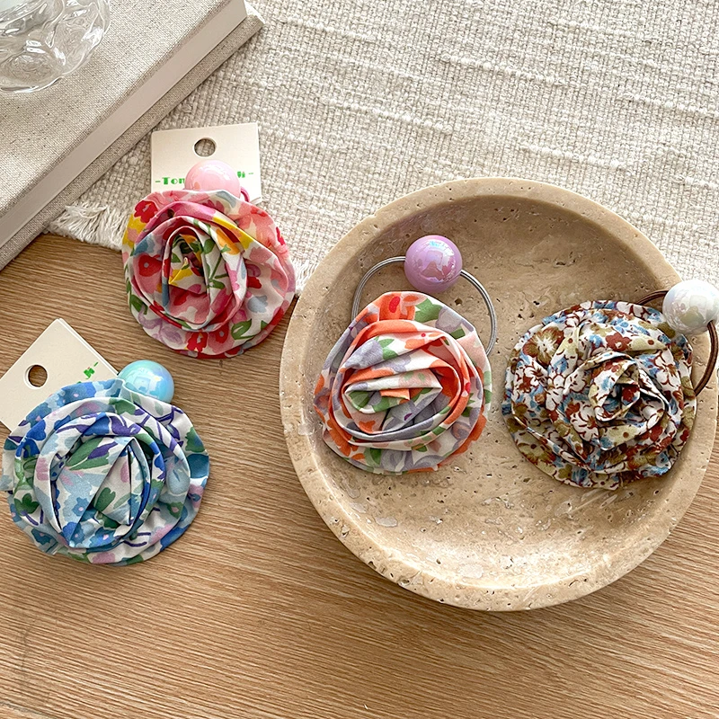 法式复古玫瑰布艺碎花发绳少女扎马尾皮筋公主发圈发饰