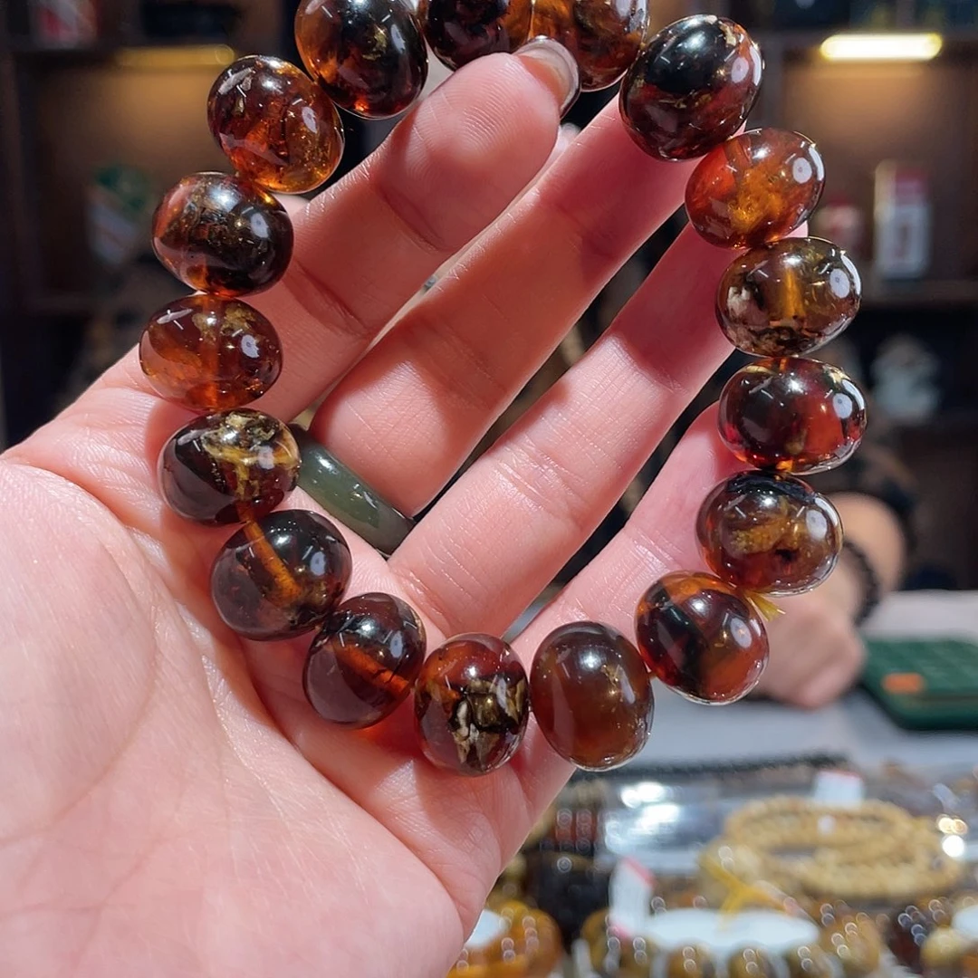 琥珀未镶嵌手链15m花