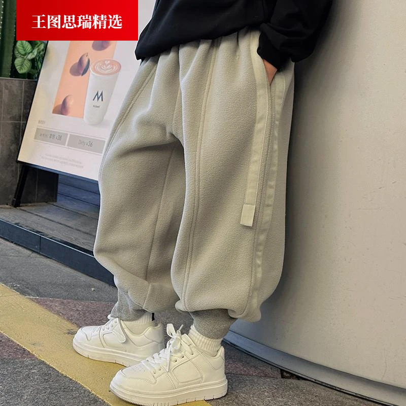 男孩儿加绒冬季休闲运动裤洋气加厚保暖炸街灰色卫裤
