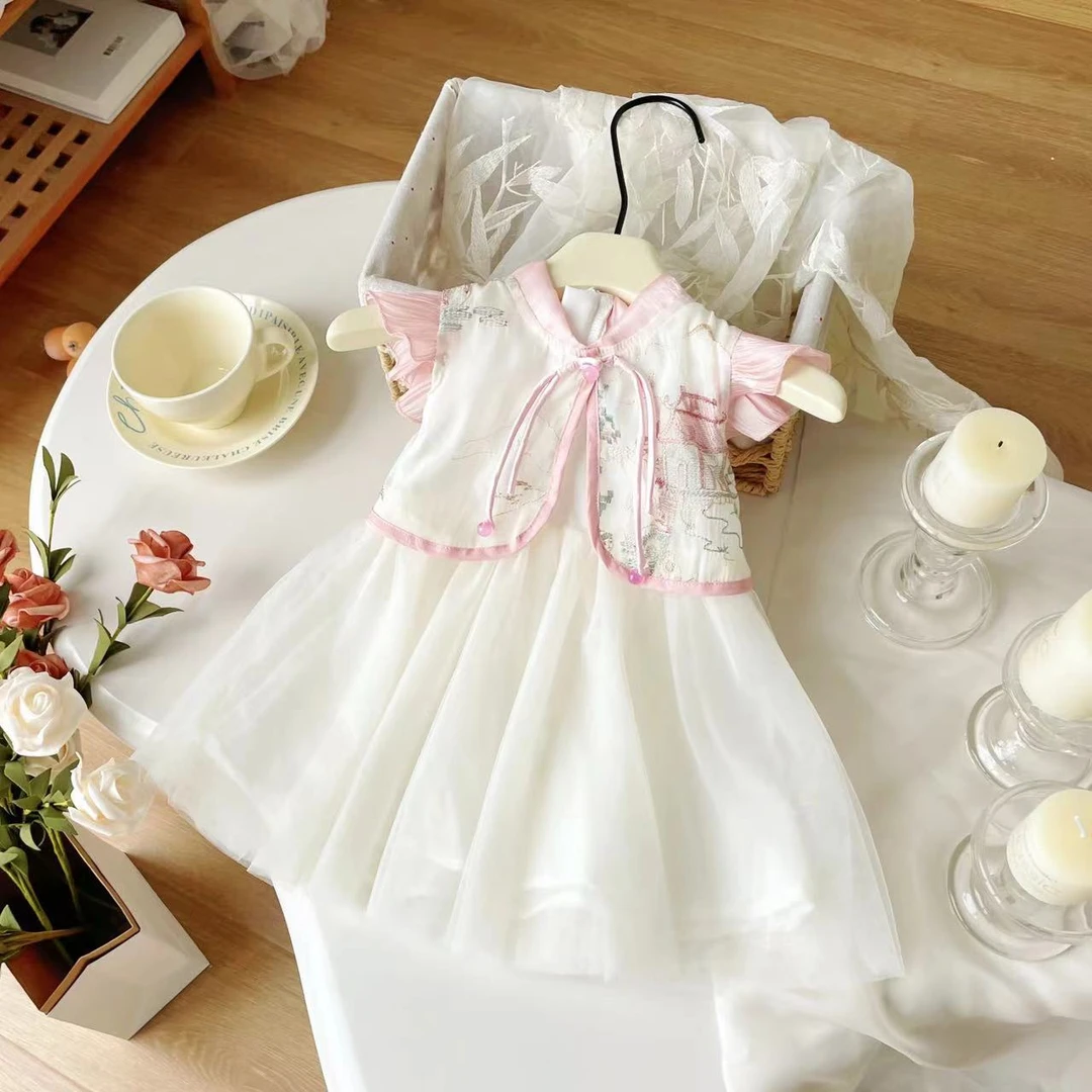 【现货】XQ249230夏季新款女童连衣裙儿童洋气复古女宝中国风裙子