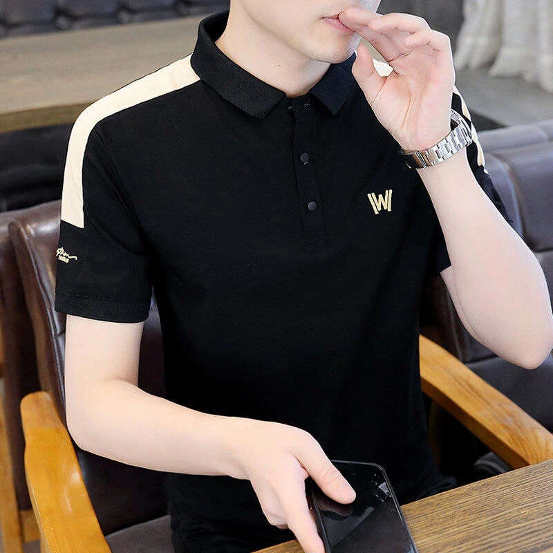 2025夏季短袖POLO衫男休闲翻领T恤男士纯棉时尚百搭半袖潮流修身