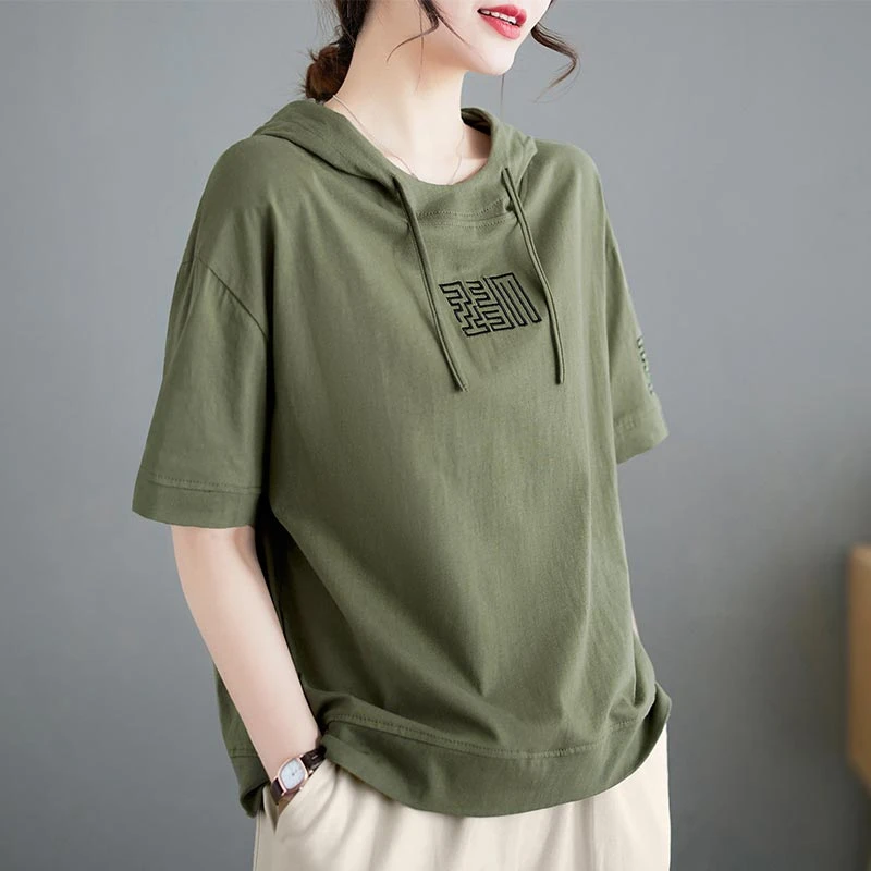 2025夏季新款宽松休闲减龄显瘦爆款上衣大码女装连帽短袖T恤女士
