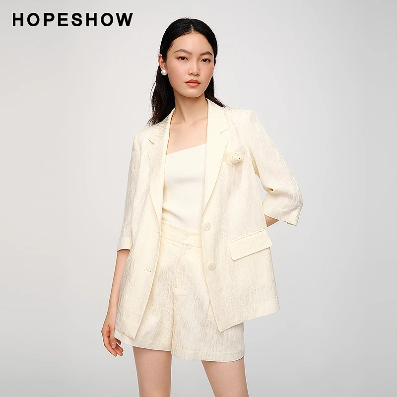 红袖夏季新款女装 肌理感单排扣七分袖翻领西装89324172203