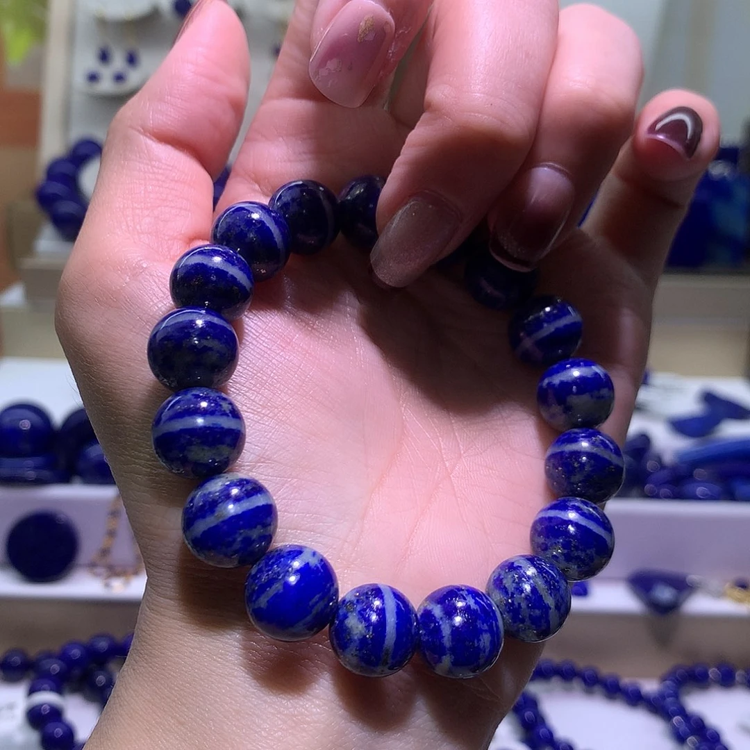 青金石未镶嵌天然原矿青花瓷圆珠手串11m +