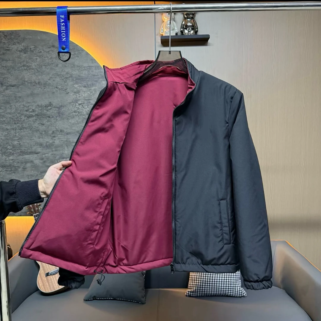 双面穿加棉733男士新款立领百搭刺绣薄棉外套