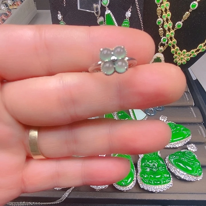 翡翠未镶嵌戒指天然a货翡翠精品女款四叶草戒指