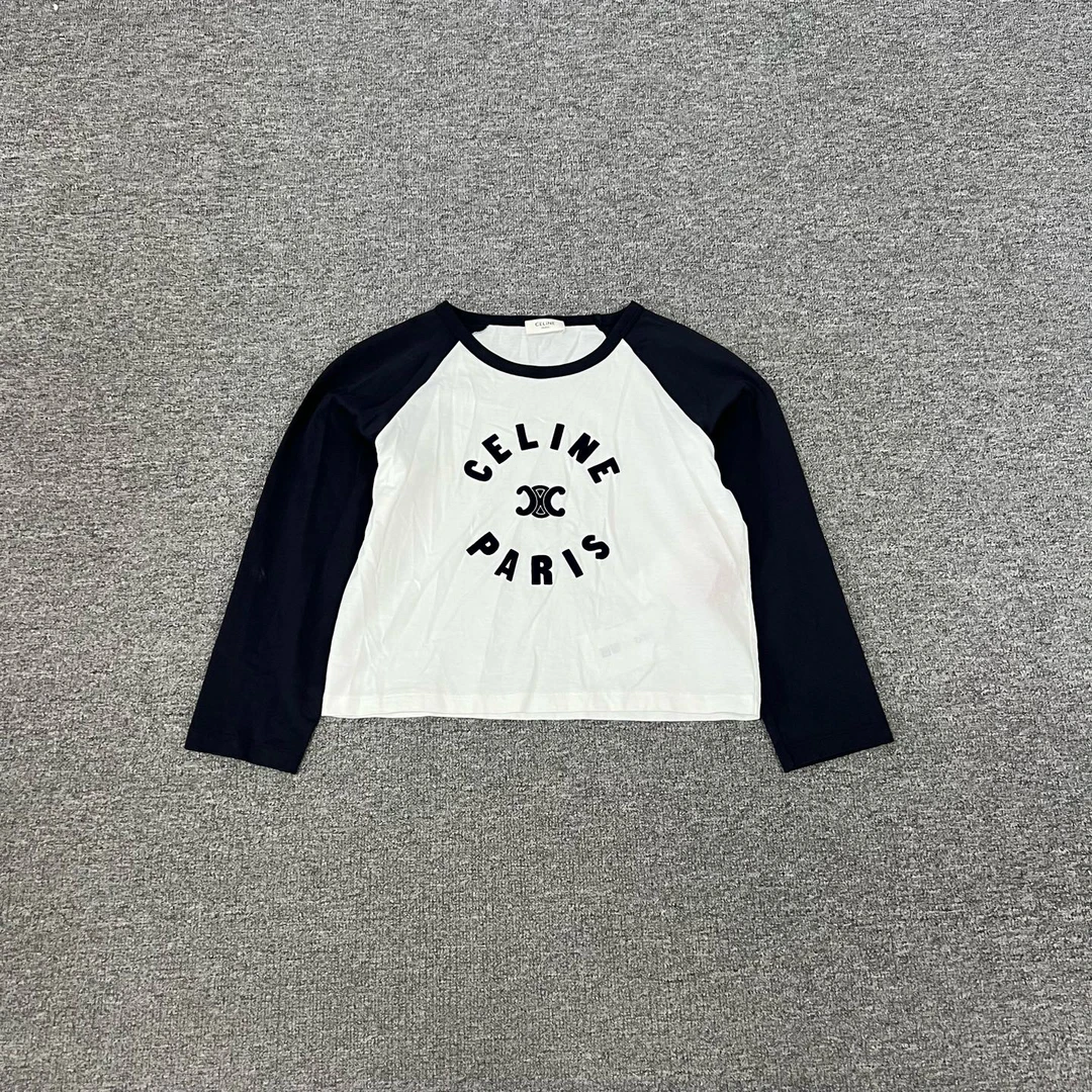 99新 AMIPARIS CELINE赛琳 撞色字母Logo圆领长袖 T恤 99新 xs码