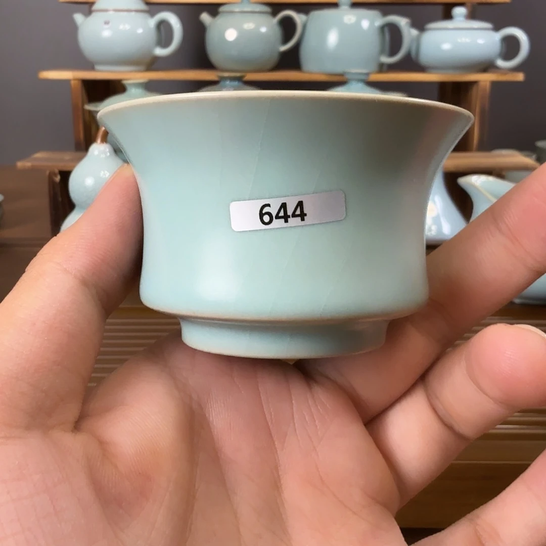杯子微微瑕仿古天青马蹄杯