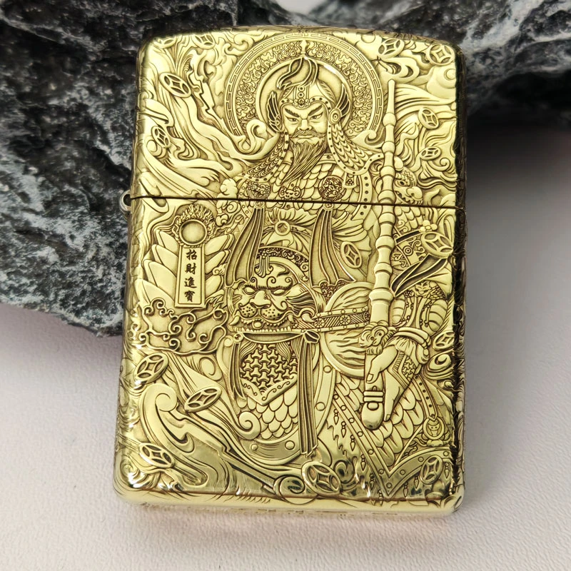 Zippo打火机正品赵公明168黄铜盔甲黑虎玄坛真君防风煤油送礼DYJ1