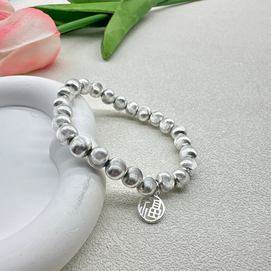 足银手镯 足银999.9手镯 简约精美时尚手链可调节实心银手串百搭