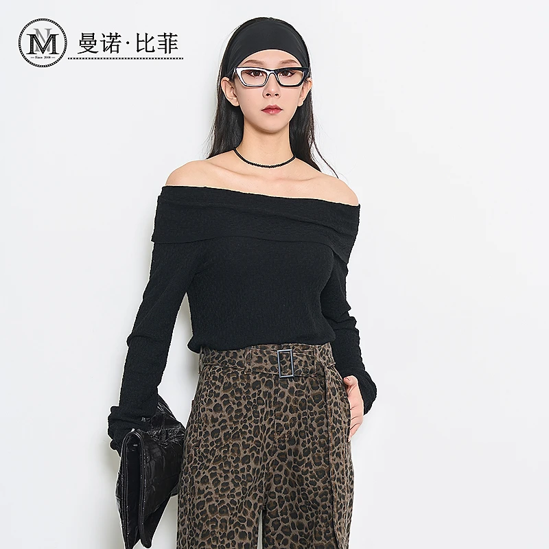 【珊珊专属】曼诺比菲时尚气质一字肩针织上衣MFCM171009