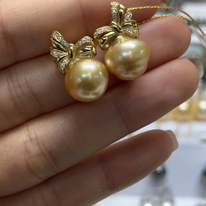 银S925镶嵌耳饰海水珍珠11-12mm15号