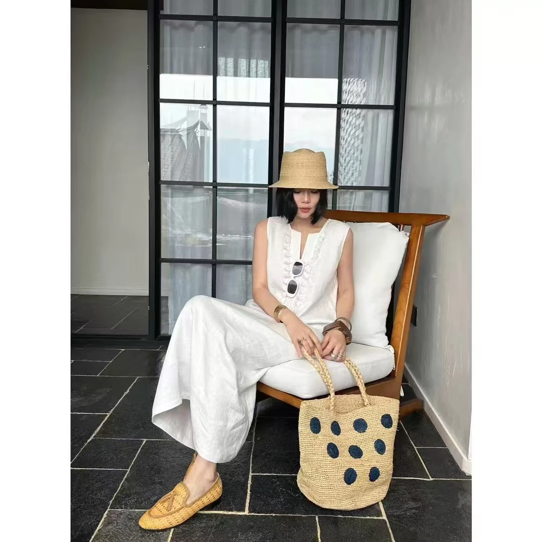 5801 夏季无袖短袖方领简约洋气流苏长裙 F158