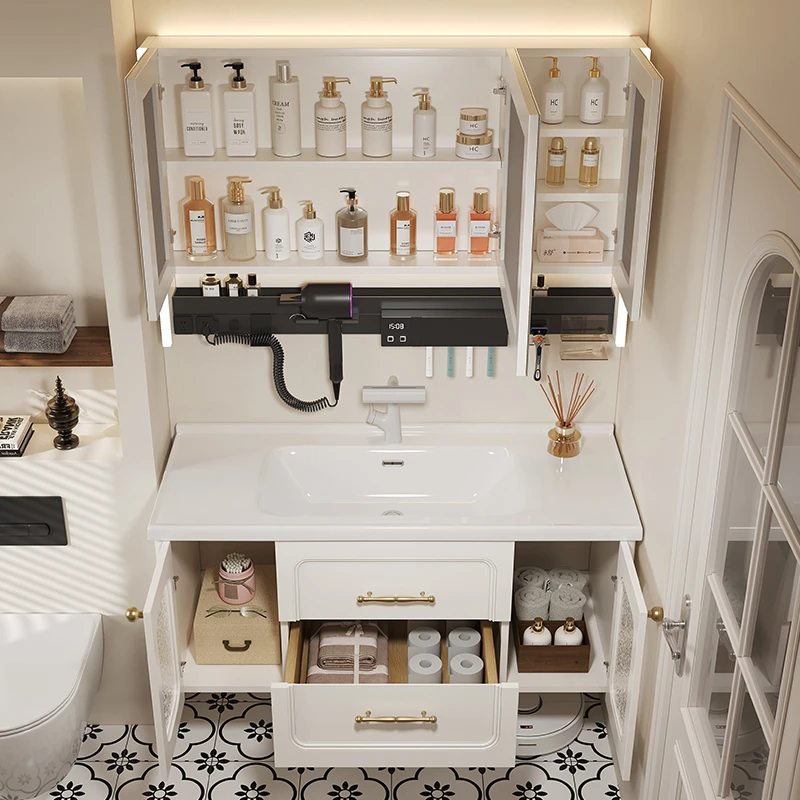 橡木烤漆浴室柜组合陶瓷一体洗手盆洗漱台卫生间洗手台浴柜洗手池