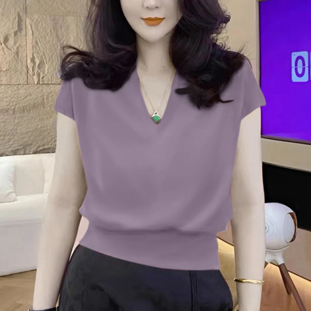 简约款通勤设计感V领莱赛尔无袖针织衫t恤女夏季新款宽松显瘦上衣