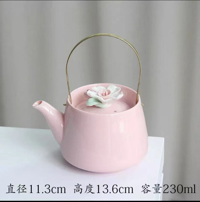 粉色手捏花提梁壶 -ZHZ051（众）