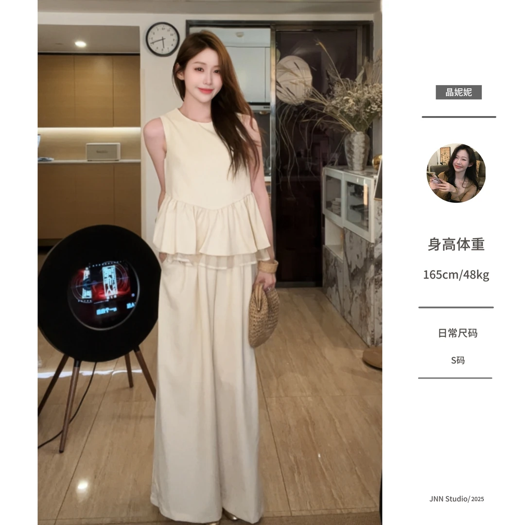 【晶妮妮定制】DFN夏季气质百搭无袖花苞上衣阔腿裤加宽加大女装